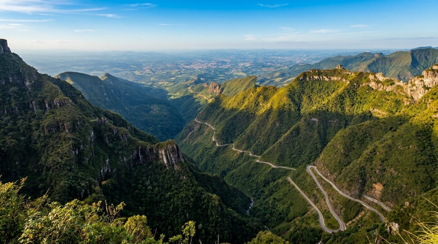 Curvas sinuosas e penhascos verdes da famosa Serra do Rio do Rastro
